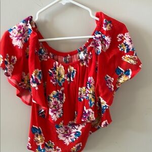 Off the Shoulder Floral Red Women's Top